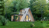 Kit de maison modulaire en structure acier triangulaire de conception moderne et luxueuse, couleur bois, pour habitation