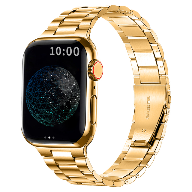Luxury 3-Bead Solid Metal Stainless Steel Sports Watch Strap Band Smart Fit for Apple Watch