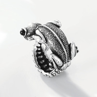 Bague ajustable en cuivre motif gecko, finition argent antique et noir, bague statement 3D lézard pour femmes et hommes