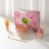 Kit Matcha Personnalisable avec Nœud Papillon, Bol à Matcha en Céramique Japonaise avec Poignée, Fouet à Matcha à Bec Verseur, Chawan, Coffret de Thé Matcha