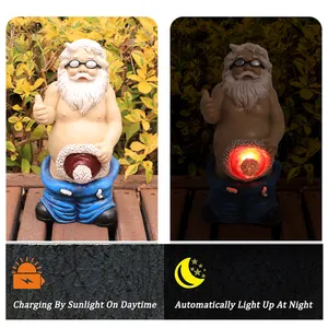ขายส่งที่กําหนดเองเรซิ่นสวนพลังงานแสงอาทิตย์Gnomesรูปปั้นกลางแจ้ง DwarfประติมากรรมWith LightตลกGnome Figurines Gardenของขวัญ