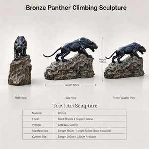 Statua di <span class=keywords><strong>Pantera</strong></span> Nera in Bronzo a Grandezza Naturale, Scultura Animale Personalizzata con Finitura Anticata per Giardino, Cortile, Parco Faunistico, Produttore all'Ingrosso - Product Image 2
