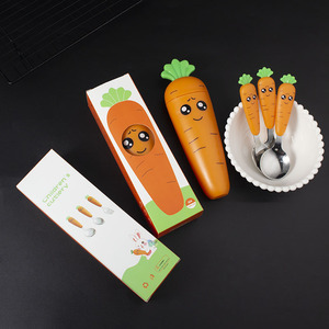 Food Grade Silicone 304 Stainless Steel Short Handle Baby Spoon Fork Kids Tableware Gift Box Set for Home & Gift - Product Image 2