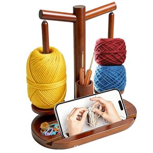 Wooden Yarn Rack Double Axis With Phone Holder Crochet Hook Storage Magnetic Knitting Tool Organizer For <b>Study</b> <b>Desk</b> Bedroom - Product Image 1