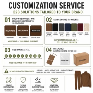 Ensemble de survêtement décontracté 2 pièces pour homme, personnalisé, avec veste zippée intégrale à col montant en maille texturée marron, et pantalon de jogging à cordon de serrage avec passepoil contrastant, en tissu gaufré, OEM - Product Image 5