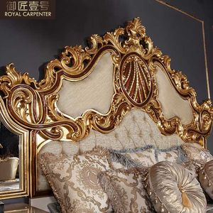 Letto Matrimoniale di Lusso Italiano 1,8m in Stile Palazzo Europeo, Legno Massello con Intagli in Foglia d'Oro per Casa, Palazzo <span class=keywords><strong>Reale</strong></span> Turco - Product Image 2