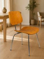 Chaise de salle à manger, café, bistrot, cuisine, style rétro classique raffiné, finition noyer, en contreplaqué courbé, sans accoudoirs, avec structure en acier chromé, vente en gros