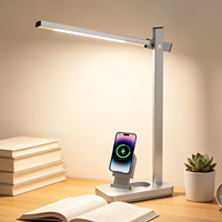 Lampe de bureau LED pliable à bras long, spectre complet, protection des yeux, CRI élevé, sans lumière bleue, avec charge sans fil pour bureau et étude