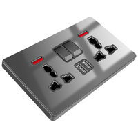 Nouvelles prises murales de luxe du Royaume-Uni avec prise USB, 1, 2 ou 3 prises, panneau en verre trempé, interrupteur à bouton-poussoir, laiton durable, IP21, neuf