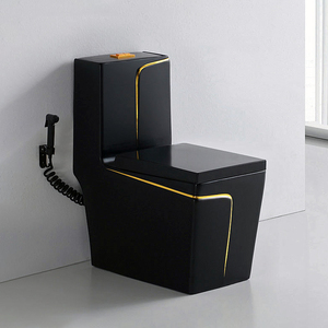 Bathroom Luxury Modern Sanitary Ware square Water Closet Ceramic Commode <strong>Toilet</strong> Bowl Wc Gold <strong>Black</strong> Color One Piece <strong>Toilet</strong> - Product Image 2