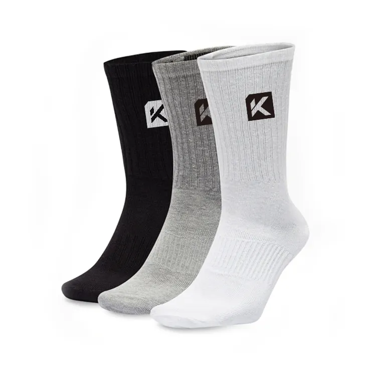 Logo personalizzato uomo bianco nero di cotone di bambù di sport atletici ciclismo basket crew socks grigio di allenamento di ginnastica spugna sport sox per uomo
