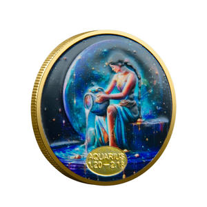 Moneda Conmemorativa Coleccionable de Aleación de Zinc Fundida a Presión con Diseño de Animal del Zodíaco Tradicional de Acuario y Color Personalizado - Product Image 2