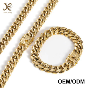 Chaîne gourmette cubaine personnalisée en <span class=keywords><strong>acier</strong></span> <span class=keywords><strong>inoxydable</strong></span> plaqué or 18 carats, collier hip-hop pour hommes, bijoux en gros, chaîne résistante au ternissement - Product Image 1
