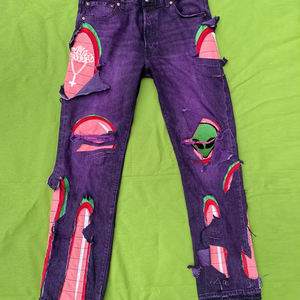 DIZNEW Guangzhou Jeans mercato abiti personalizzati 2024 normali Jeans a gamba dritta a toppa strappata da uomo - Product Image 5