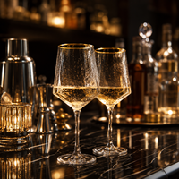 Ensemble de verrerie en cristal soufflé à la main de luxe avec bordure dorée et coupe diamantée, verres à vin texturés, gobelets pour mariages, banquets, bars, repas à domicile