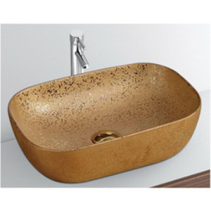 Lavabo de Cerámica Dorado Martillado Ouni, 400x330mm, Lavabo Artístico para Encimera, para Baños de Hoteles de Lujo - Product Image 5