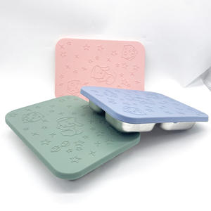 Elegante lonchera cuadrada de acero inoxidable 304 con 4 compartimentos y tapa de silicona, ideal para estudiantes. - Product Image 4