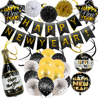 Ensemble de ballons Happy New Year 2023, fournitures de fond de fête or noir, bouteille de champagne, ballon en aluminium, décoration