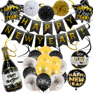 Ensemble de ballons Happy New Year <span class=keywords><strong>2023</strong></span>, fournitures de fond de fête or noir, bouteille de champagne, ballon en aluminium, décoration - Product Image 6