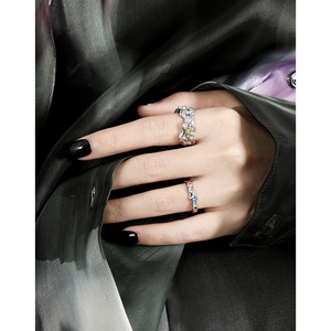 Sutil dulce tendencia fresca Cool chica caliente personalidad diseño Irregular amor <span class=keywords><strong>color</strong></span> diamante apertura S925 anillo de plata pura - Product Image 2
