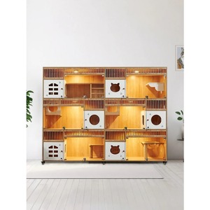 Enclos pour <span class=keywords><strong>chat</strong></span> à 3 niveaux, vitrine en verre avec cadre en bois massif, cage d'intérieur pour l'élevage et l'adoption - Product Image 1