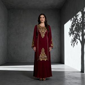 High Quality Custom Hot-fix Rhinestones Polyester Luxury Elegant Party Abaya for Muslim Women Wholesale - Product Image 1