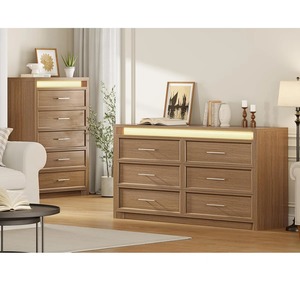 Commande en gros, MOQ élevé, <span class=keywords><strong>commode</strong></span> en bois <span class=keywords><strong>brun</strong></span> à 5 tiroirs avec lumière LED, poignées en métal - Product Image 4