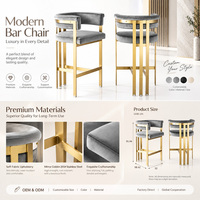 Chaise de bar moderne de luxe, tabouret de bar rembourré à hauteur de comptoir, en acier inoxydable doré miroir, vente en gros pour usines commerciales