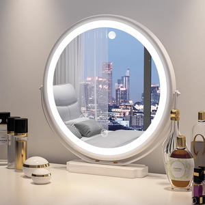 Round <b>Makeup</b> <b>Mirror</b> With <b>Led</b> Light For Desk Bedroom Vanity Use Aluminum Lens Metal Frame - Product Image 1