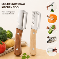 Smartpan Multifunctionele handmatige groenteschiller, julienne-snijder, houten handvat, roestvrijstalen flesopener voor wortelen.