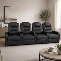 Canapé inclinable électrique à double moteur en cuir véritable 4 places avec structure en bois pour salon, idéal pour home cinéma