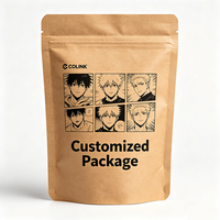 Sachet personnalisé en kraft imprimé sur mesure, refermable avec fermeture éclair, pour aliments, café, thé, collations, noix, avec illustration anime unique