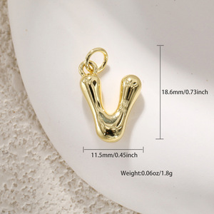 Pendentif <span class=keywords><strong>lettre</strong></span> initiale 10 mm <span class=keywords><strong>en</strong></span> laiton plaqué or 18 carats, design bulle, poli, pour accessoires de fabrication de bijoux DIY - Product Image 6