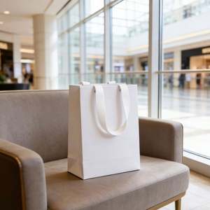 Bolsa de Compras de Cartón Blanco con Diseño Personalizable, Asas de Hilo de Algodón y Remaches, Plegable y Reutilizable - Product Image 3