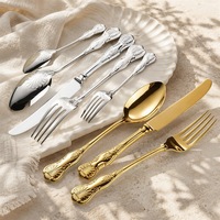 Ensemble de couverts en acier inoxydable 304, manche en feuille de palmier, 5 pièces, poli miroir, passe au lave-vaisselle, réutilisable pour les mariages, les banquets, l'hôtellerie