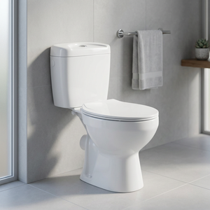 Inodoro de dos piezas de cerámica moderno para baño de hotel, con descarga doble, trampa en P cuadrada, altura cómoda, cierre lento, precio económico - Product Image 3