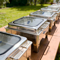 Plat de service chauffant de luxe en acier inoxydable doré, carré, à vapeur, économe en énergie, 6L, avec fenêtre, pour restaurant et buffet