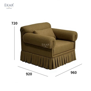 Fauteuil d'appoint vintage français, fauteuil moderne en tissu avec base à jupe plissée, chaise de salon de luxe en velours pour salon et chambre à coucher - Product Image 5
