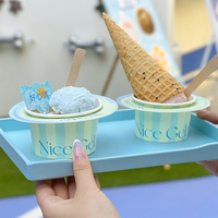 Tasse à crème glacée imprimée avec logo personnalisé Bol à crème glacée au yaourt glacé Gobelet en papier jetable à mur unique avec couvercle