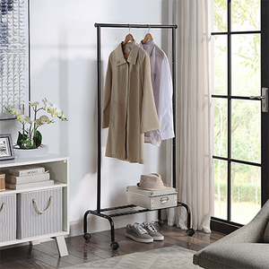 Heavy Duty Single Tier Metal Pipe Industrial Clothing Hanging <b>Rack</b> with Storage Shelf and Coat Stand on Wheels for Bathroom - Product Image 3