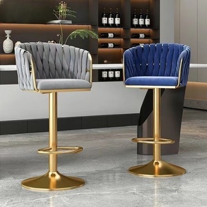 Taburete de Bar giratorio de terciopelo de 360 grados <span class=keywords><strong>con</strong></span> <span class=keywords><strong>respaldo</strong></span> bajo y reposapiés, taburete de Bar ajustable, taburete de bar silla de <span class=keywords><strong>cocina</strong></span> - Product Image 5