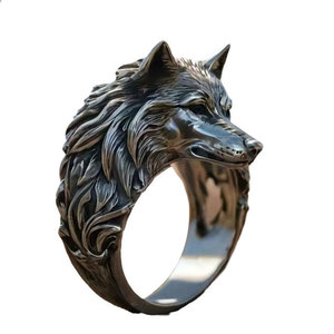 Wholesale Vintage 3D Wolf Head <b>Ring</b> for <b>Men</b>, Alloy Antique <b>Silver</b> Plated Animal Totem Punk Gothic Fashion Finger Band Unisex - Product Image 1