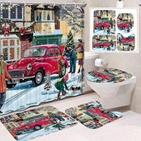 Rideau de Douche en Polyester Imprimé Personnalisé Résistant à la Décoloration, Motif Bonhomme de Neige, Sapin de Noël, Père Noël, Imperméable, OEM ODM