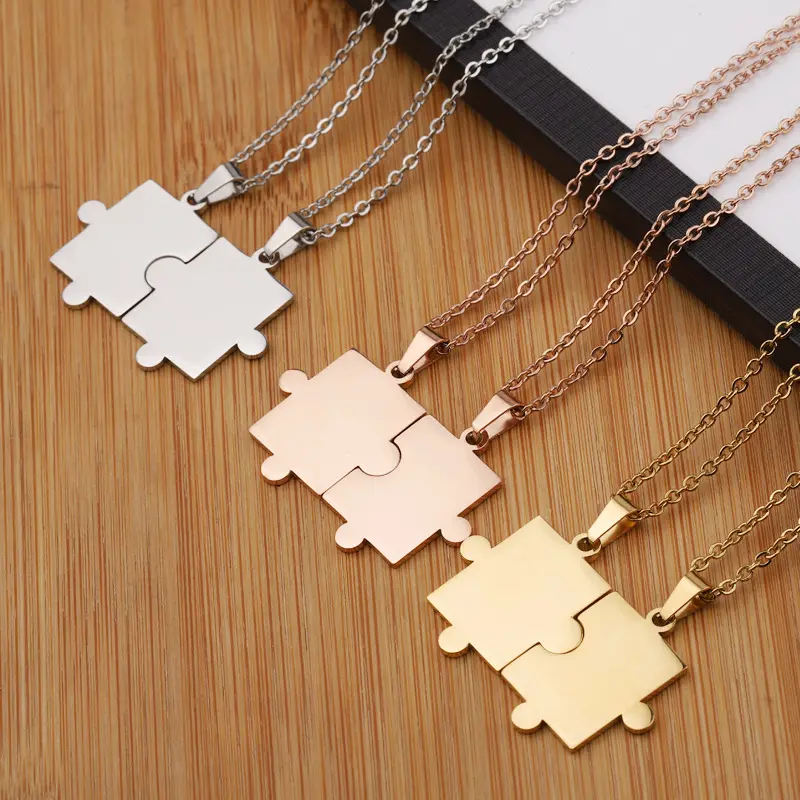 Personalized Stainless Steel Geometric Puzzle Matching Couple Necklace Combination Valentine's Day Gift Necklace