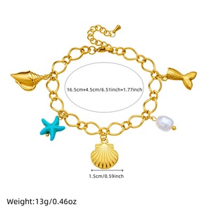 Fashion Charm Bracelet 18K Gold Plated Seashell Starfish Pearl Pendant Women's Ocean Theme Jewelry - Product Image 4