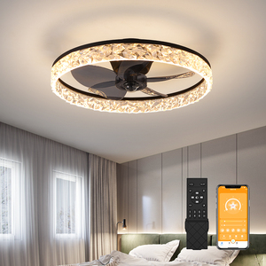 Quạt trần đèn LED hiện đại cho phòng ngủ & phòng khách, kiểu dáng thời trang, cánh tròn acrylic 5 lá, gắn âm trần, động cơ DC - Product Image 1