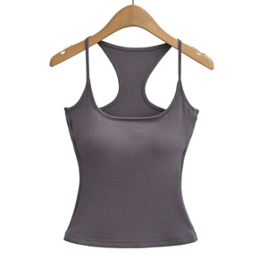 Channel Débardeur court rembourré de qualité supérieure, dos nageur, extensible, col carré, coupe ajustée, pour le sport, la gym, le yoga, style Y2K, soirée et camisole - Product Image 4