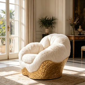 <span class=keywords><strong>Fauteuil</strong></span> lounge individuel de luxe en <span class=keywords><strong>fourrure</strong></span> <span class=keywords><strong>blanche</strong></span> moelleuse, base en fibre de verre texturée dorée, <span class=keywords><strong>fauteuil</strong></span> d'appoint en forme de nuage pour salon - Product Image 6