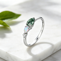 Bague de promesse en argent sterling 925 avec agate verte en forme de poire naturelle et opale, bijou de mariage, cadeau