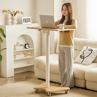 THADDEUS DS05 Bureau mobile pour ordinateur portable en alliage d'aluminium, réglable en hauteur, pliable, avec roulettes pneumatiques, gain de place, position assise-debout
